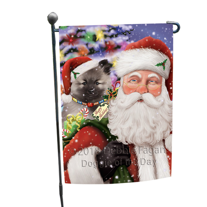 Santa Carrying Keeshond Dog and Christmas Presents Garden Flag GFLG53755