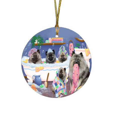 Rub A Dub Dogs In A Tub Keeshonds Dog Round Flat Christmas Ornament RFPOR57154
