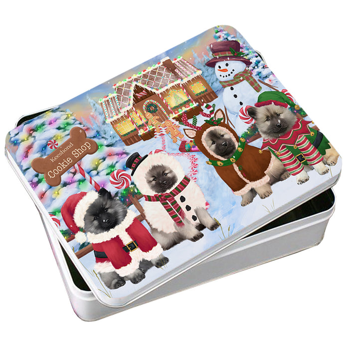 Holiday Gingerbread Cookie Shop Keeshonds Dog Photo Storage Tin PITN56352