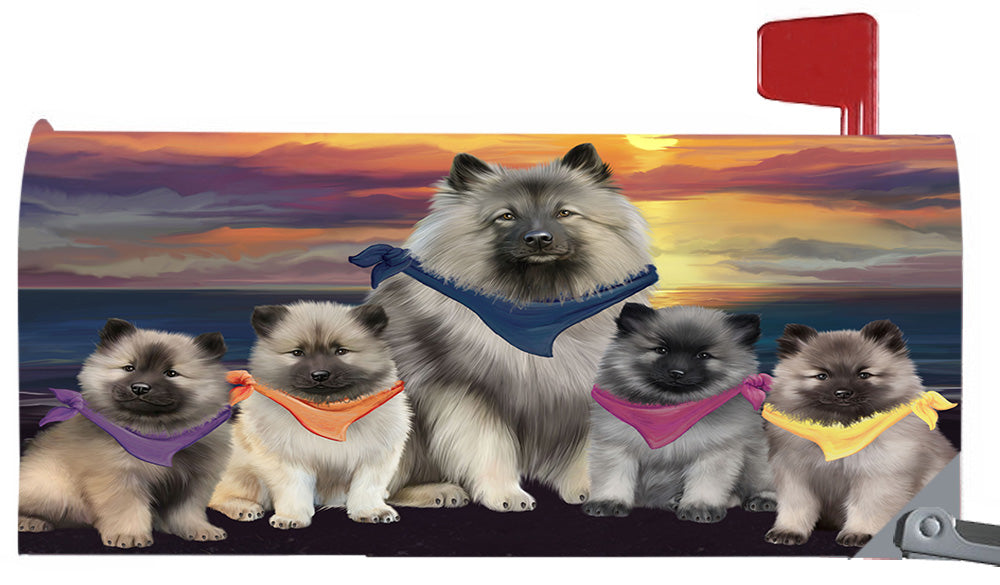 Family Sunset Portrait Keeshond Dogs Magnetic Mailbox Cover MBC48482