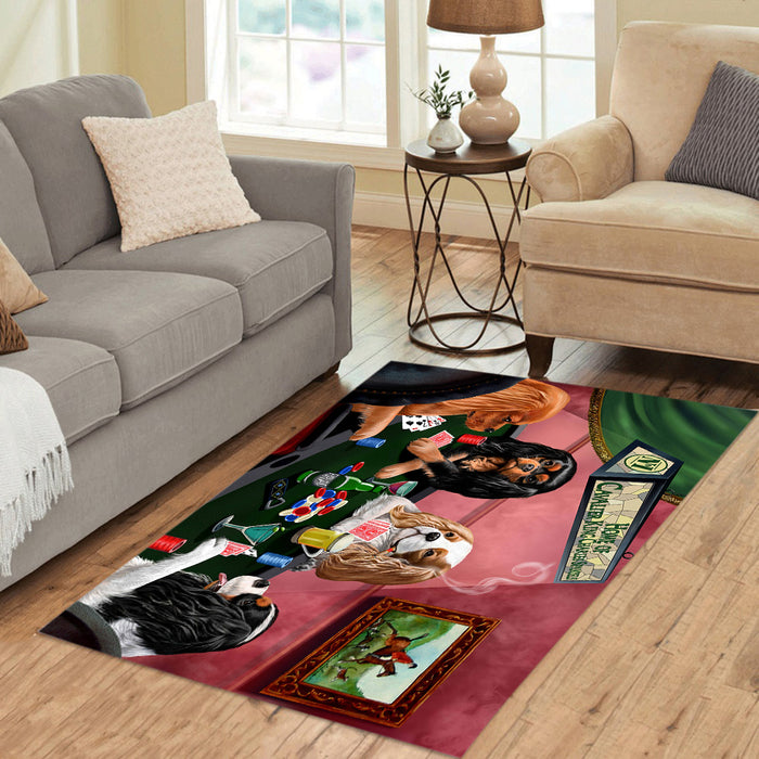 Home of  King Charles Cavalier Dogs Playing Poker Area Rug