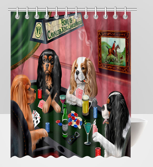 Home of  King Charles Cavalier Dogs Playing Poker Shower Curtain