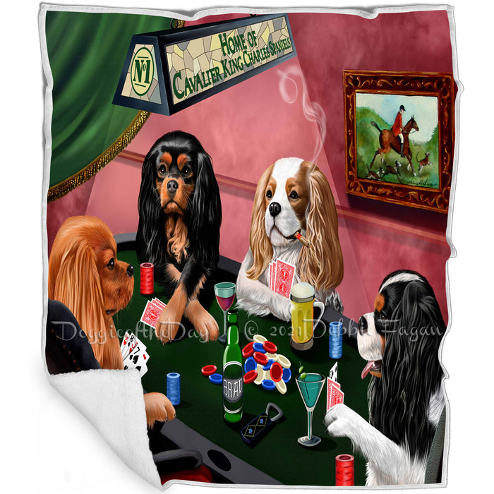 Home of Cavalier King Charles Spaniels 4 Dogs Playing Poker Blanket