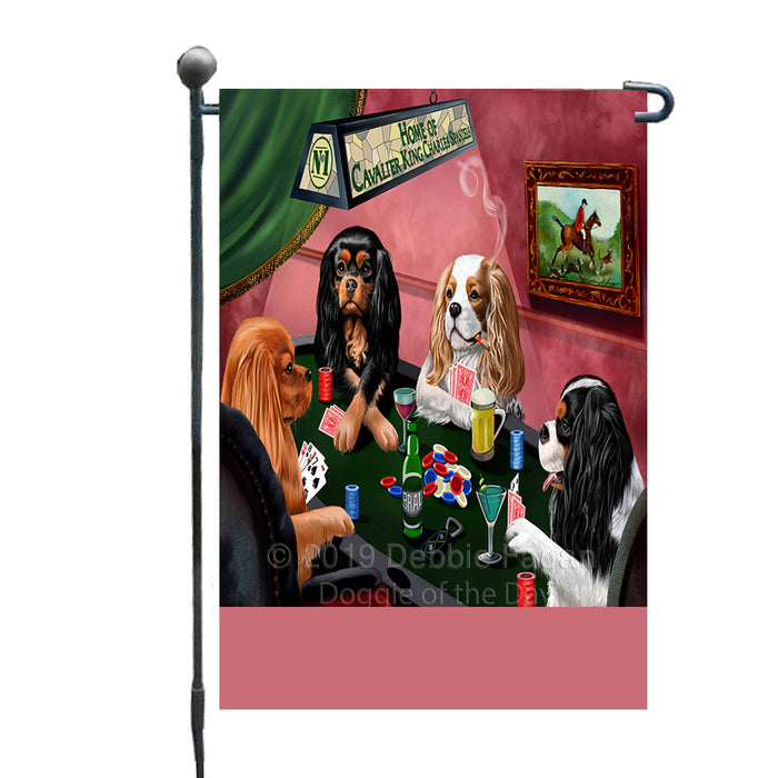 Personalized Home of Cavalier King Charles Spaniel Dogs Four Dogs Playing Poker Custom Garden Flags GFLG-DOTD-A60279