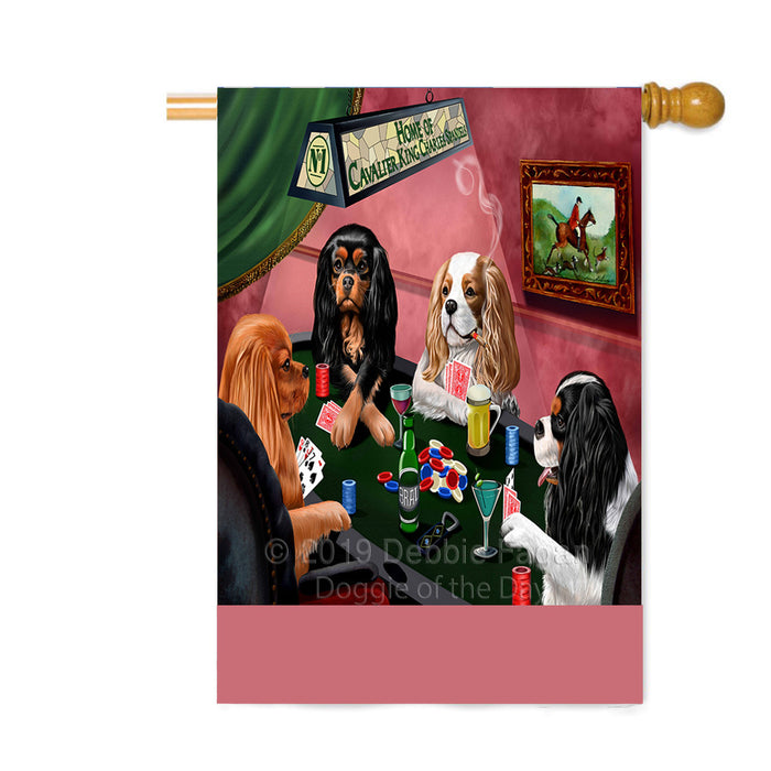 Personalized Home of Cavalier King Charles Spaniel Dogs Four Dogs Playing Poker Custom House Flag FLG-DOTD-A60335