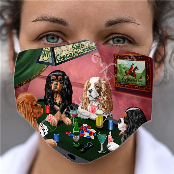 Home of Cavalier King Charles Spaniel Dogs Playing Poker Face Mask FM49803