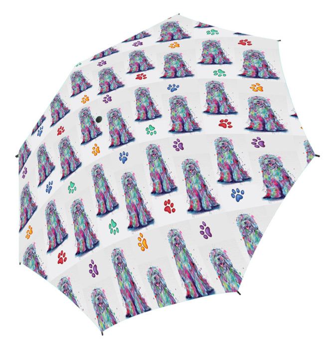 Watercolor Mini Komondor DogsSemi-Automatic Foldable Umbrella