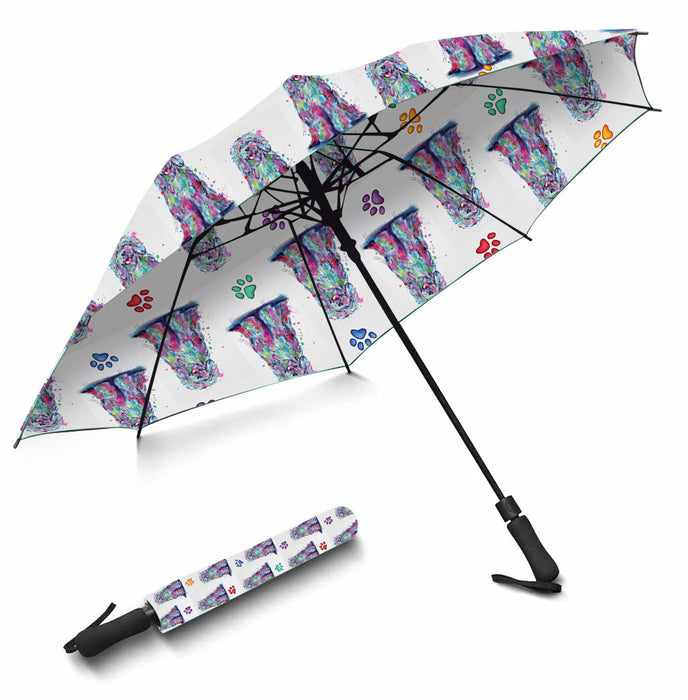 Watercolor Mini Komondor DogsSemi-Automatic Foldable Umbrella