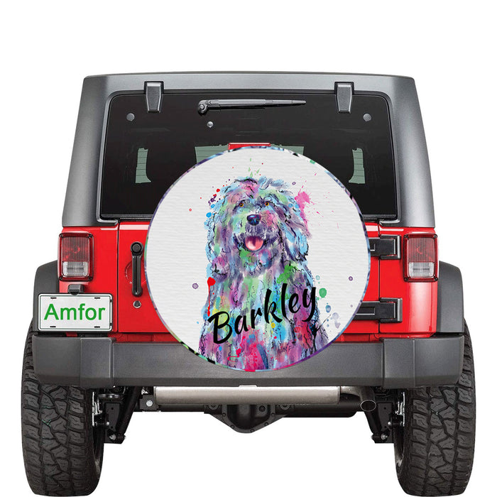 Custom Pet Name Personalized Watercolor Komondor Dog Car Tire Cover