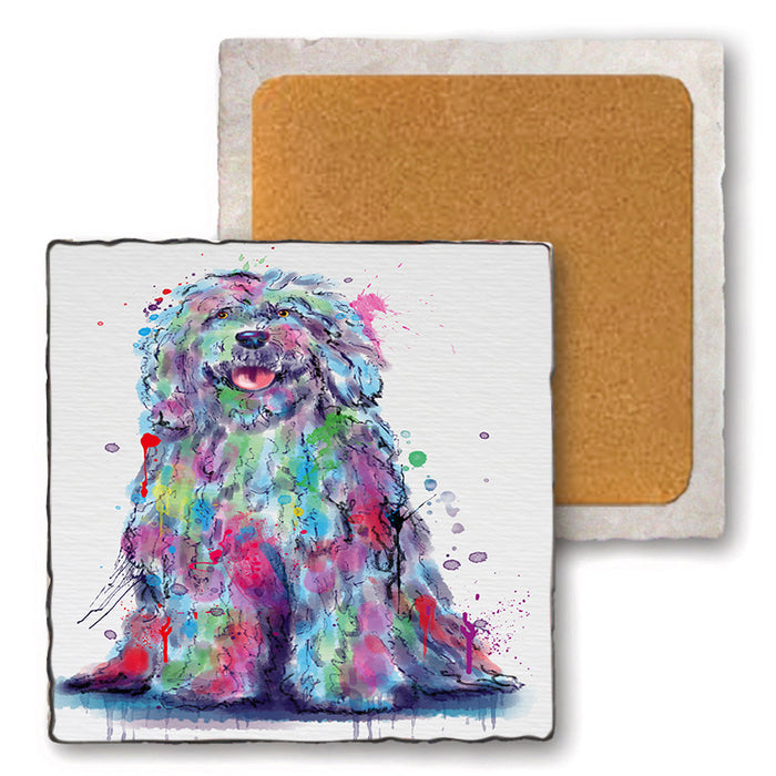 Watercolor Komondor Dog Set of 4 Natural Stone Marble Tile Coasters MCST52554