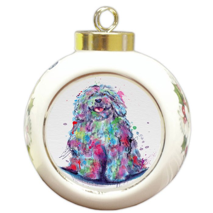 Watercolor Komondor Dog Round Ball Christmas Ornament RBPOR58772
