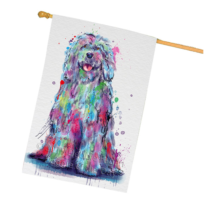 Watercolor Komondor Dog House Flag FLG66424