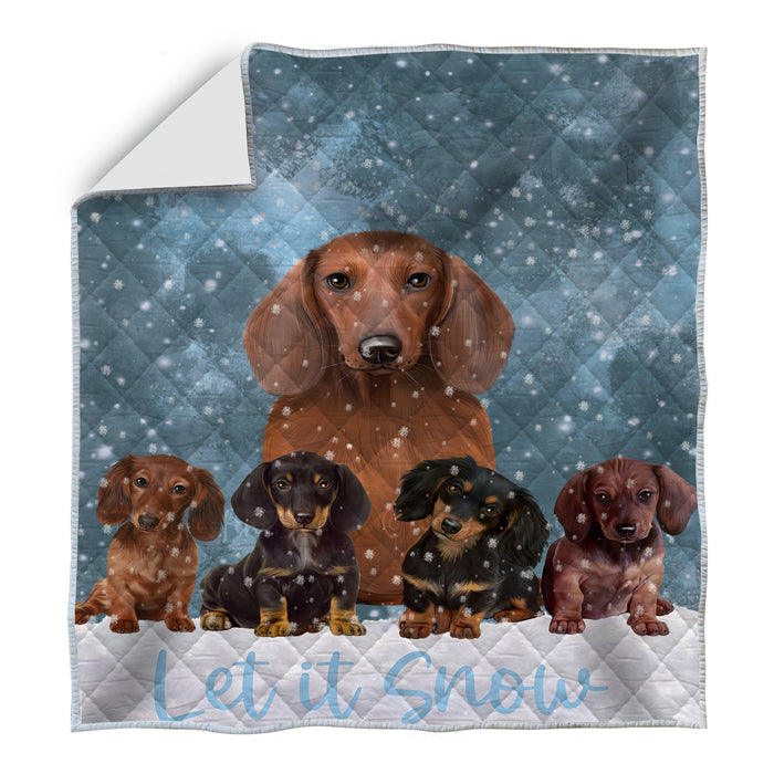 Christmas Let it Snow Dachshund Dogs Quilt Bed Coverlet Bedspread - Pets Comforter Unique One-side Animal Printing - Soft Lightweight Durable Washable Polyester Quilt