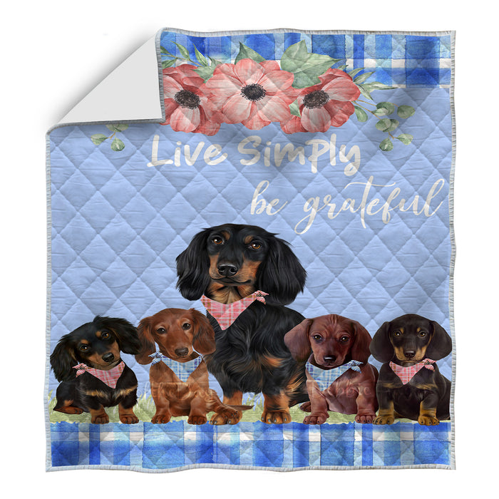 Live Simply Be Grateful Dachshund Dogs Quilt Bed Coverlet Bedspread - Pets Comforter Unique One-side Animal Printing - Soft Lightweight Durable Washable Polyester Quilt