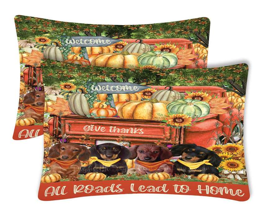 All Roads Lead to Home Orange Truck Harvest Fall Pumpkin Dachshund Dogs Pillow Case
