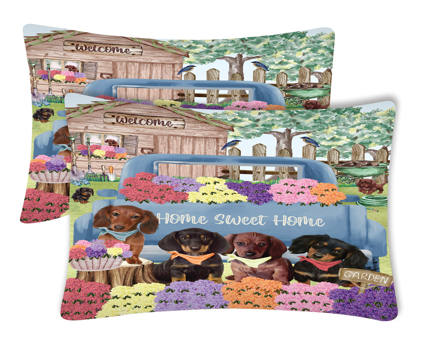 Rhododendron Home Sweet Home Garden Blue Truck Dachshund Dogs Pillow Case