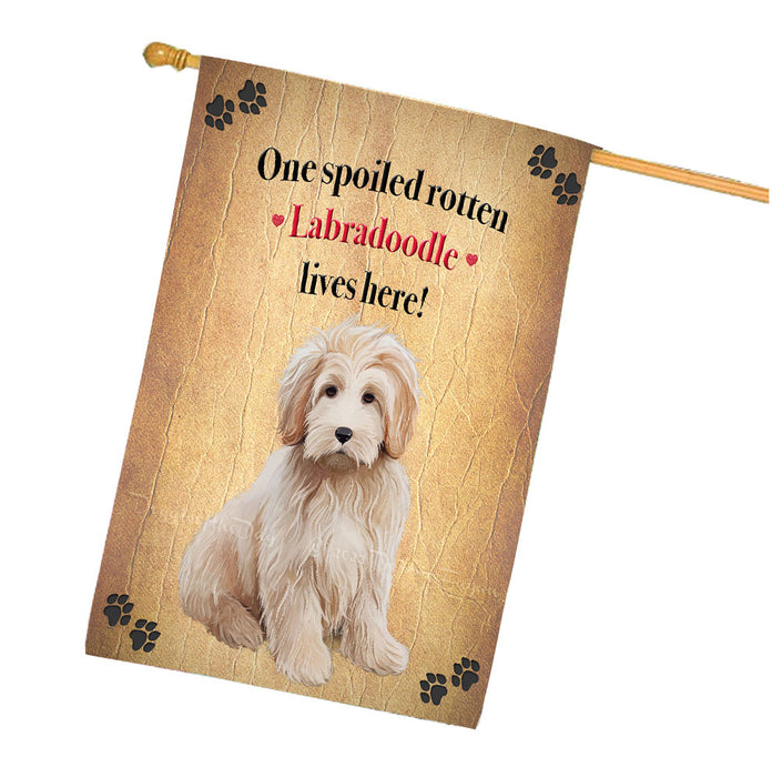 Spoiled Rotten Labradoodle Dog House Flag Outdoor Decorative Double Sided Pet Portrait Weather Resistant Premium Quality Animal Printed Home Decorative Flags 100% Polyester FLG68355