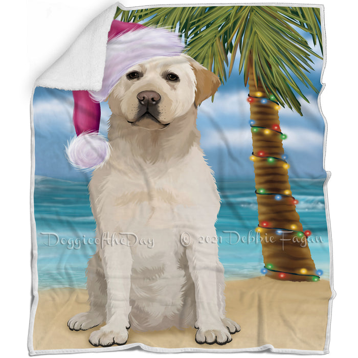 Summertime Happy Holidays Christmas Labrador Dog on Tropical Island Beach Blanket D132