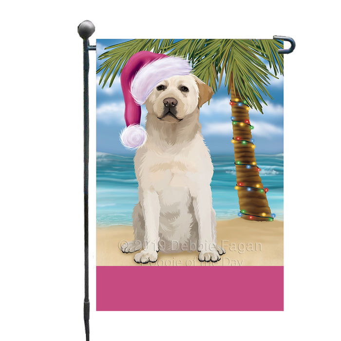 Personalized Summertime Happy Holidays Christmas Labrador Dog on Tropical Island Beach  Custom Garden Flags GFLG-DOTD-A60491