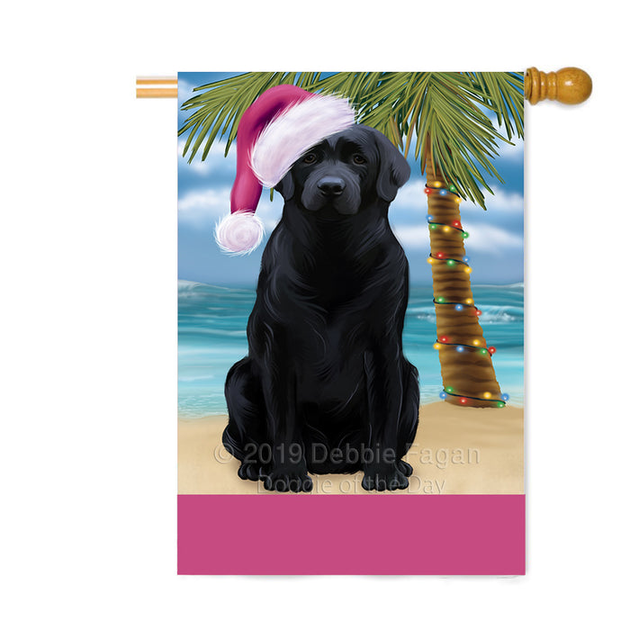 Personalized Summertime Happy Holidays Christmas Labrador Dog on Tropical Island Beach Custom House Flag FLG-DOTD-A60548