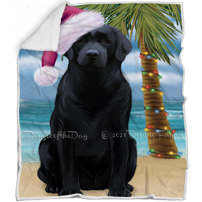 Summertime Happy Holidays Christmas Labrador Dog on Tropical Island Beach Blanket D178