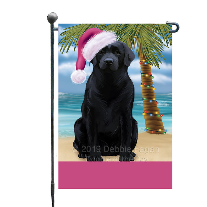 Personalized Summertime Happy Holidays Christmas Labrador Dog on Tropical Island Beach  Custom Garden Flags GFLG-DOTD-A60492