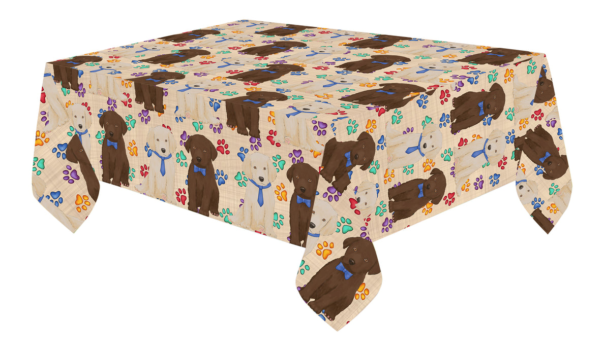 Rainbow Paw Print Labrador Dogs Blue Cotton Linen Tablecloth
