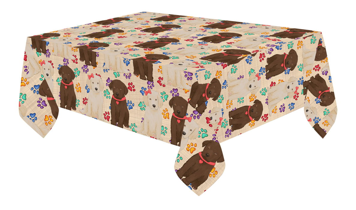 Rainbow Paw Print Labrador Dogs Red Cotton Linen Tablecloth