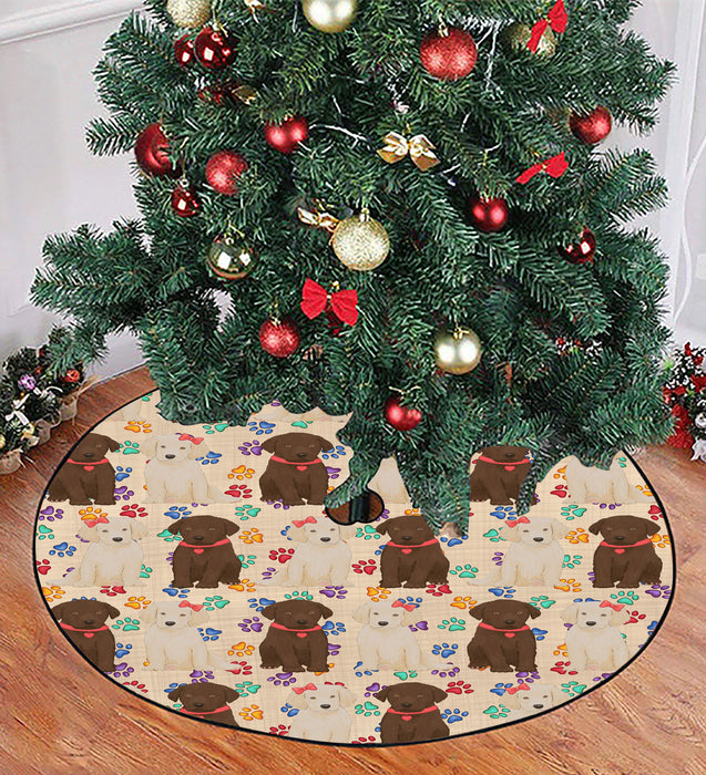Rainbow Paw Print Labrador Dogs Red Christmas Tree Skirt
