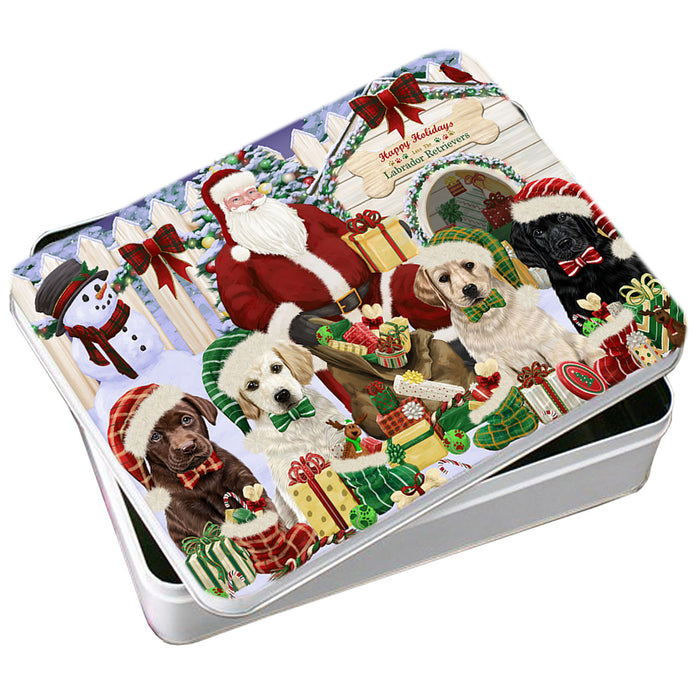 Happy Holidays Christmas Labrador Retrievers Dog House Gathering Photo Storage Tin PITN51457