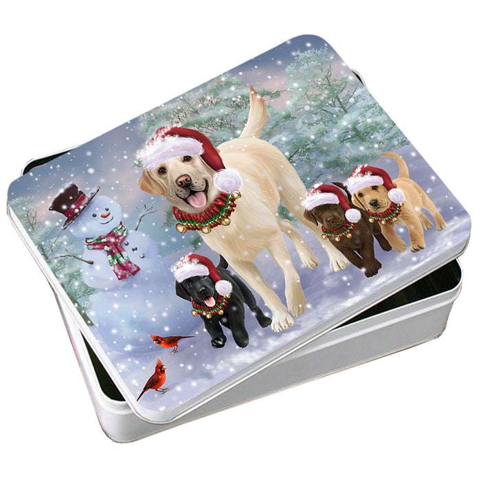 Christmas Running Family Dogs Labrador Retrievers Dog Photo Storage Tin PITN54167