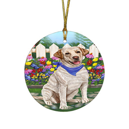 Spring Floral Labrador Retriever Dog Round Flat Christmas Ornament RFPOR49890