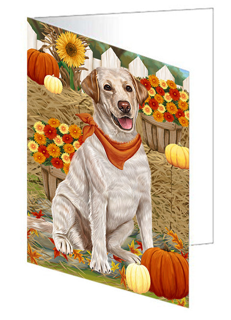 Fall Autumn Greeting Labrador Retriever Dog with Pumpkins Handmade Artwork Assorted Pets Greeting Cards and Note Cards with Envelopes for All Occasions and Holiday Seasons GCD56336