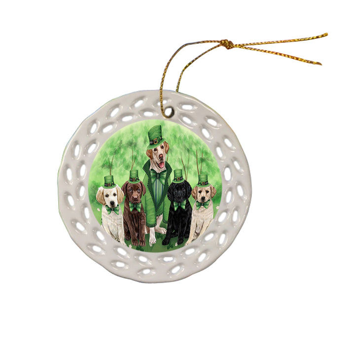 St. Patricks Day Irish Family Portrait Labrador Retrievers Dog Ceramic Doily Ornament DPOR48824