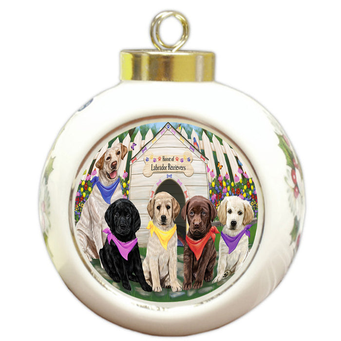 Spring Dog House Labrador Retrievers Dog Round Ball Christmas Ornament RBPOR49900