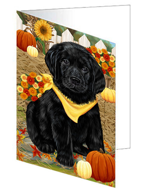 Fall Autumn Greeting Labrador Retriever Dog with Pumpkins Handmade Artwork Assorted Pets Greeting Cards and Note Cards with Envelopes for All Occasions and Holiday Seasons GCD56339