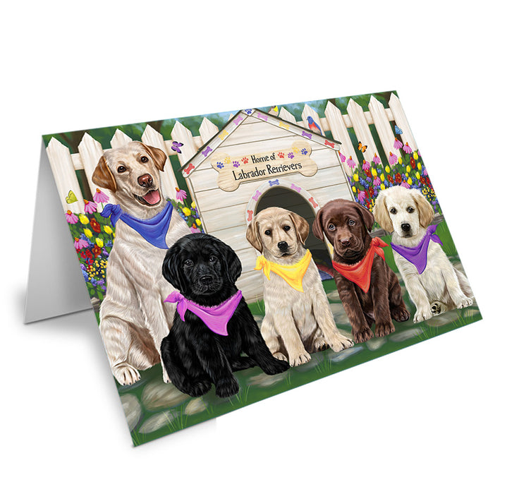 Spring Dog House Labrador Retrievers Dog Handmade Artwork Assorted Pets Greeting Cards and Note Cards with Envelopes for All Occasions and Holiday Seasons GCD53729