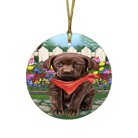 Spring Floral Labrador Retriever Dog Round Flat Christmas Ornament RFPOR49892