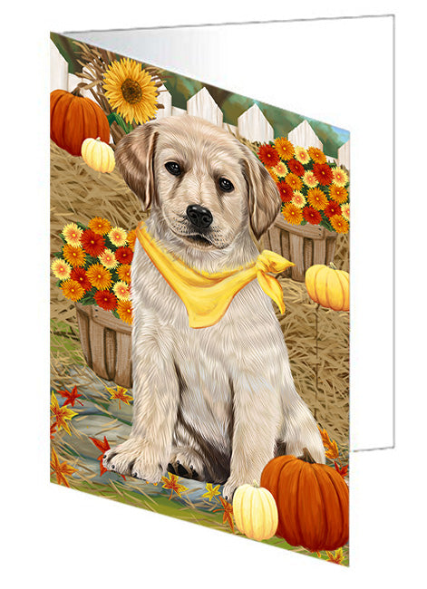 Fall Autumn Greeting Labrador Retriever Dog with Pumpkins Handmade Artwork Assorted Pets Greeting Cards and Note Cards with Envelopes for All Occasions and Holiday Seasons GCD56342
