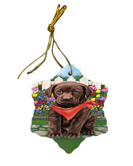 Spring Floral Labrador Retriever Dog Star Porcelain Ornament SPOR49893