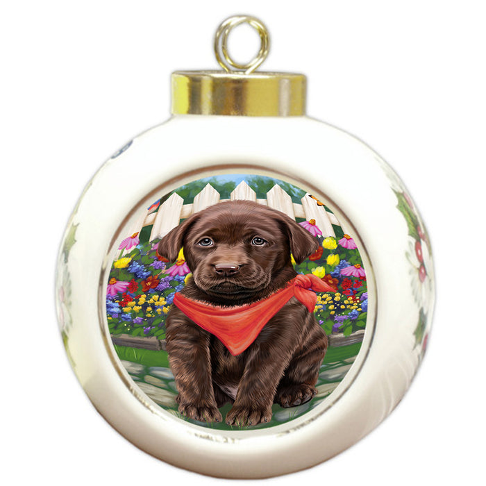 Spring Floral Labrador Retriever Dog Round Ball Christmas Ornament RBPOR49901