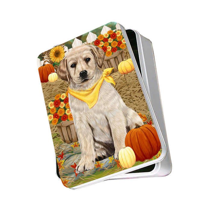 Fall Autumn Greeting Labrador Retriever Dog with Pumpkins Photo Storage Tin PITN50771
