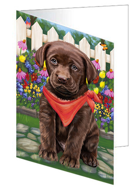Spring Floral Labrador Retriever Dog Handmade Artwork Assorted Pets Greeting Cards and Note Cards with Envelopes for All Occasions and Holiday Seasons GCD53732