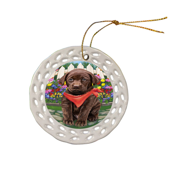 Spring Floral Labrador Retriever Dog Ceramic Doily Ornament DPOR49901