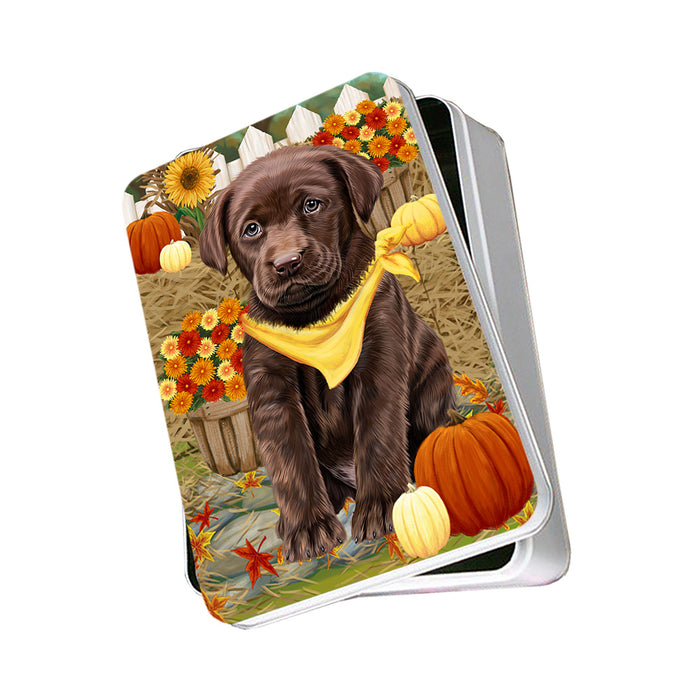 Fall Autumn Greeting Labrador Retriever Dog with Pumpkins Photo Storage Tin PITN50772