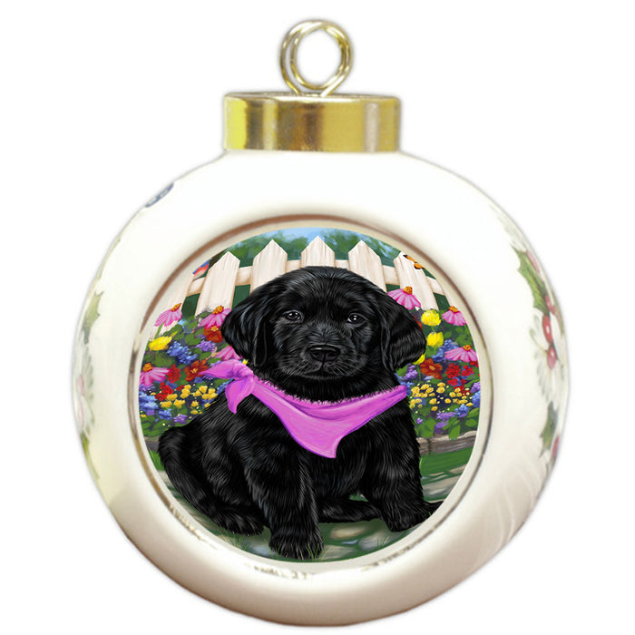 Spring Floral Labrador Retriever Dog Round Ball Christmas Ornament RBPOR49902