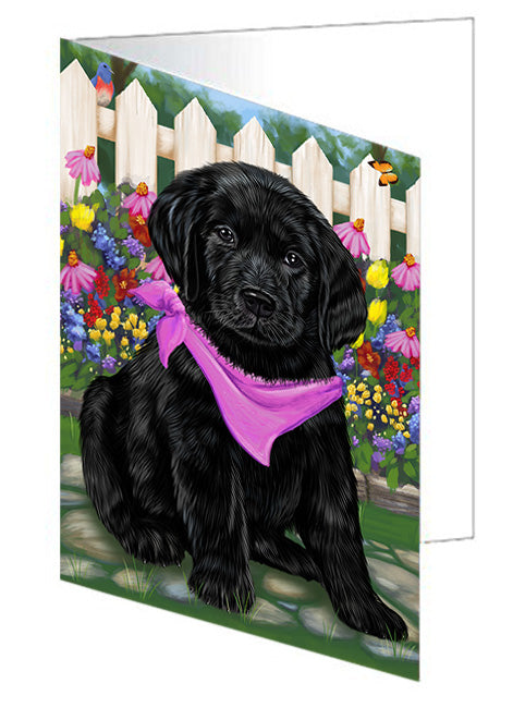 Spring Floral Labrador Retriever Dog Handmade Artwork Assorted Pets Greeting Cards and Note Cards with Envelopes for All Occasions and Holiday Seasons GCD53735