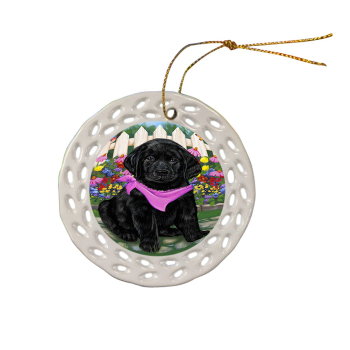 Spring Floral Labrador Retriever Dog Ceramic Doily Ornament DPOR49902