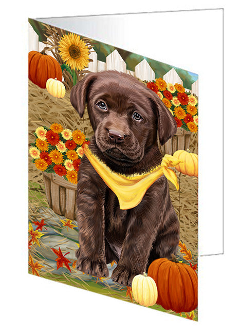 Fall Autumn Greeting Labrador Retriever Dog with Pumpkins Handmade Artwork Assorted Pets Greeting Cards and Note Cards with Envelopes for All Occasions and Holiday Seasons GCD56345