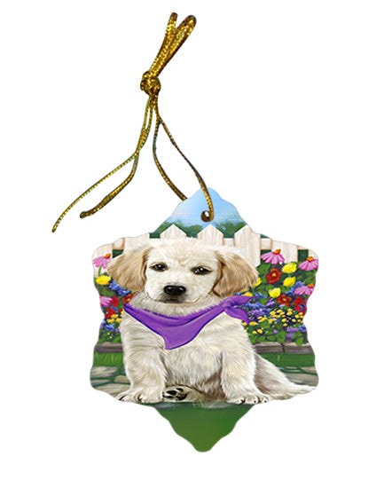 Spring Floral Labrador Retriever Dog Star Porcelain Ornament SPOR49895